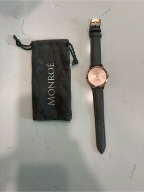 Monroe Rose Gold Classique Watch with Gray Leather Strap